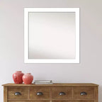 Miroir mural de salle de bain blanc sans biseau 30 po x 30 po - Amanti Art : carré moderne pour coiffeuse, quincaillerie de montage incluse
