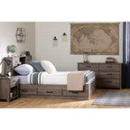 Lit double pour enfant Ulysse, avec 3 tiroirs, Chêne automne - South Shore : Lit double moderne, rangement, non-rembourré