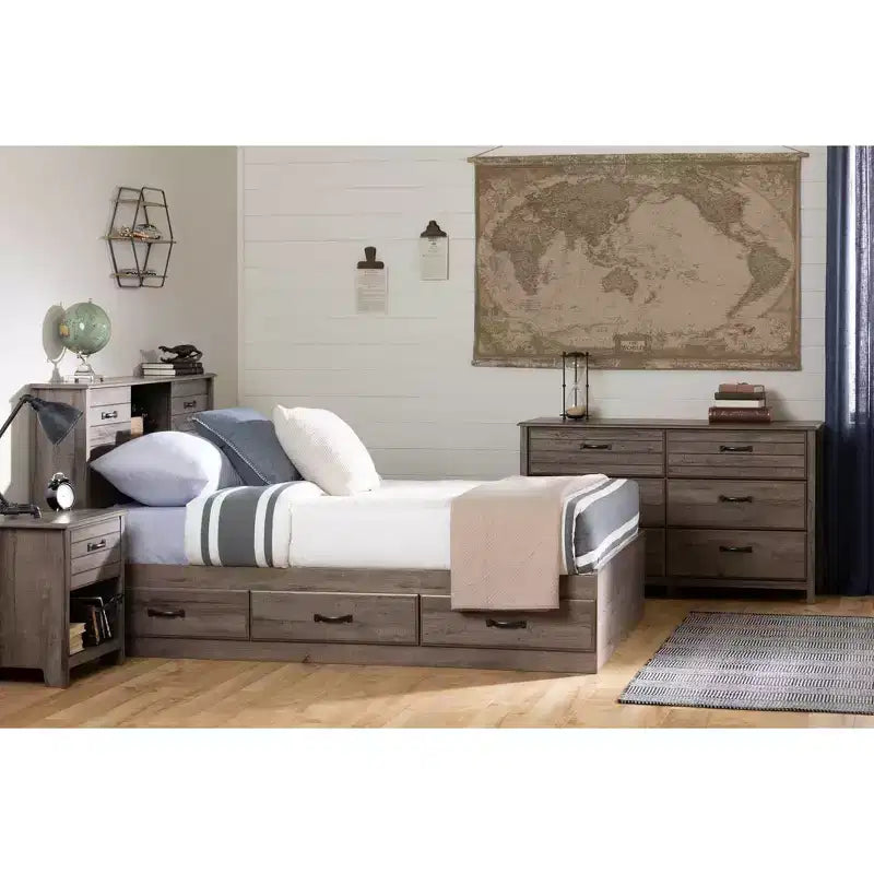 Lit double pour enfant Ulysse, avec 3 tiroirs, Chêne automne - South Shore : Lit double moderne, rangement, non-rembourré