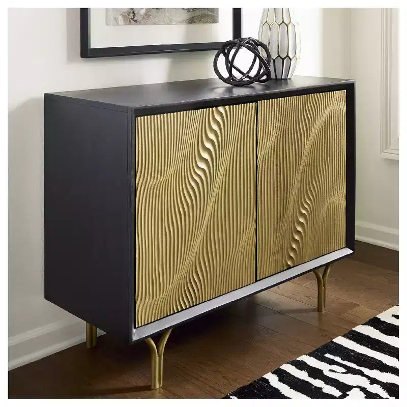 Signature Design by Ashley Tayner Accent Storage Cabinet with Gold Finish Doors, Black Frame