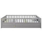 Lit simple à plate-forme basse avec design intégré, barrière ultra-sécurisée et porte