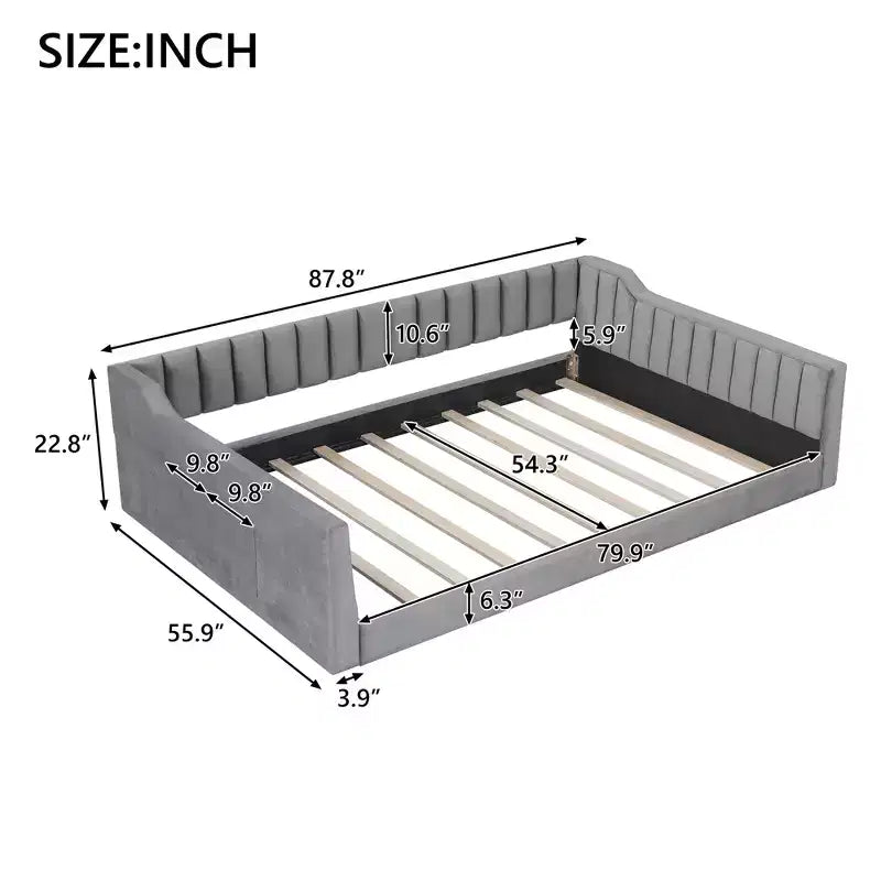 Lit de repos rembourré en velours taille Twin XL/Full XL avec poches de rangement latérales - ModernLuxe