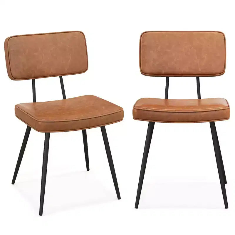 Costway Dining Chairs Set of 2 with PU Leather Cover Filled Sponge Waterfall Seats Brown/Green