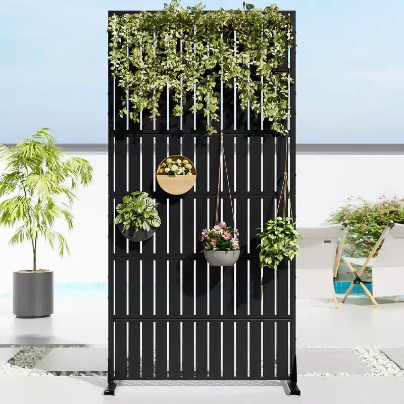 Jardinière rectangulaire en métal noir avec treillis et paravent 72 H35W Dovelina pour terrasse de café, jardin et balcons