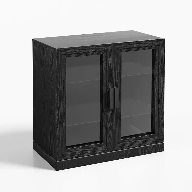 Meuble d'appoint en bois 36x124x16, organisateur de rangement avec étagères réglables et portes vitrées pour cuisine, chambre, entrée, salon/salle à manger