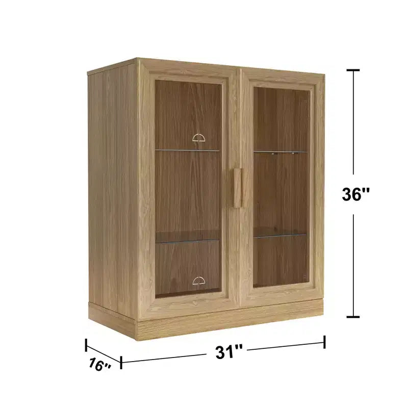 Meuble d'appoint en bois 36x31x16, organisateur de rangement avec étagères réglables et portes vitrées pour cuisine, chambre, entrée, salon/salle à manger