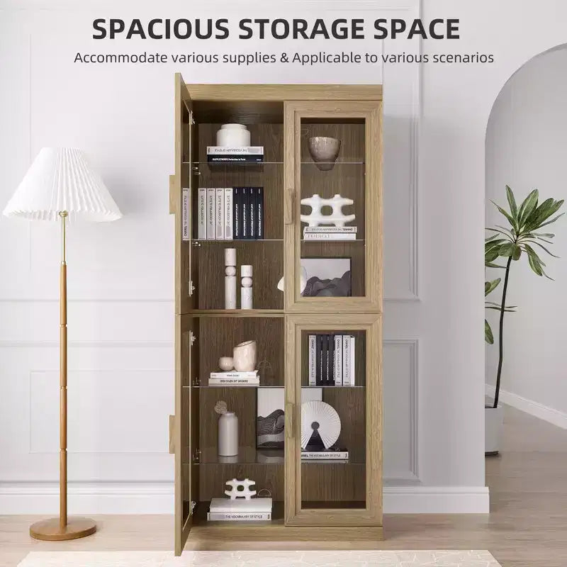 Meuble d'appoint en bois 36x31x16, organisateur de rangement avec étagères réglables et portes vitrées pour cuisine, chambre, entrée, salon/salle à manger