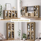 Meuble d'appoint en bois 36x31x16, organisateur de rangement avec étagères réglables et portes vitrées pour cuisine, chambre, entrée, salon/salle à manger