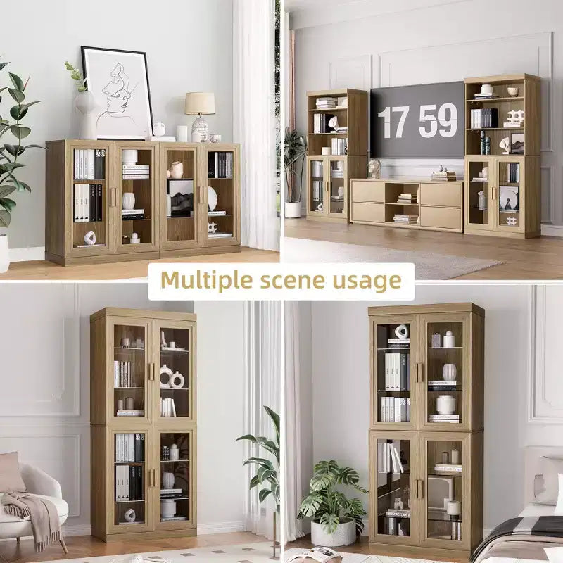 Meuble d'appoint en bois 36x31x16, organisateur de rangement avec étagères réglables et portes vitrées pour cuisine, chambre, entrée, salon/salle à manger