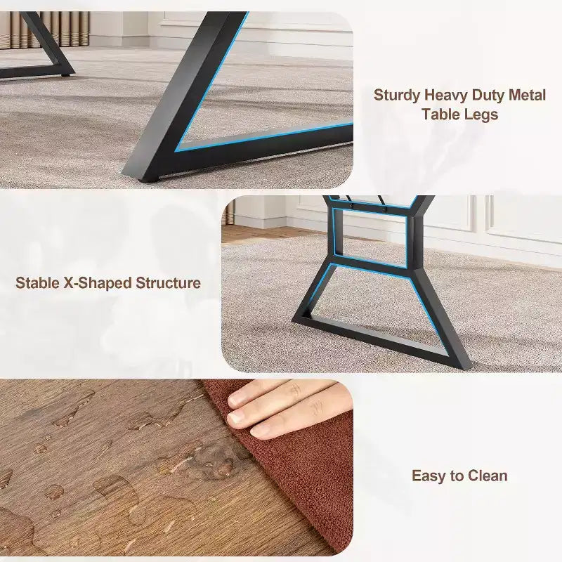 Table à manger de 180 cm pour 6 à 8 personnes, table de cuisine rectangulaire de style rustique, pieds en métal géométriques, style ferme moderne, pour la cuisine