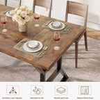 Table à manger de 180 cm pour 6 à 8 personnes, table de cuisine rectangulaire de style rustique, pieds en métal géométriques, style ferme moderne, pour la cuisine