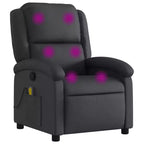 vidaXL Black Real Leather Massage Recliner Chair - Manual Recline, Vibration Function, Side Pocket, Sturdy Frame