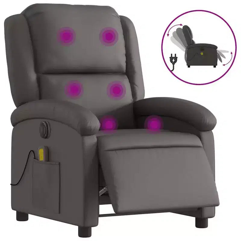 vidaXL Electric Massage Recliner Chair Gray Real Leather