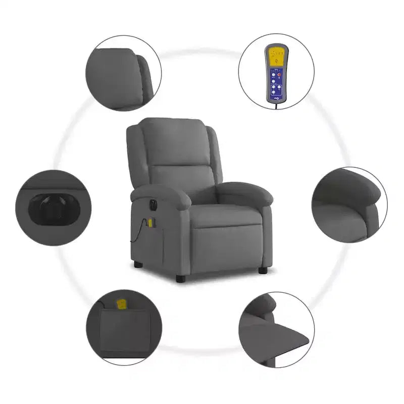 vidaXL Fauteuil inclinable de massage électrique en cuir véritable gris
