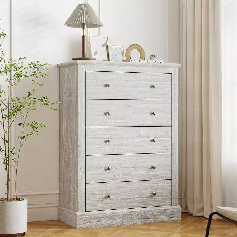 HOMCOM Commode de chambre à coucher de style campagnard avec 5 tiroirs, commode de 80 cm de large