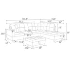 Canapé d'angle en similicuir blanc et noir – Design moderne en L, coussins capitonnés, pouf de rangement, décoration intérieure élégante