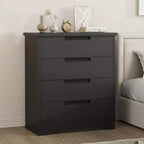 4 Drawer Dresser for Bedroom, Black Chest of Drawer Nightstand with Embedded Handles, Wooden Dresser Organizer for Living Room Nursery Entryway Closet