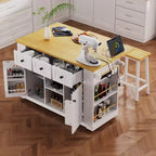 CLIHOME 53 Grand îlot de cuisine avec abattant, support de rangement interne de porte, chariot de cuisine roulant sur 5 roulettes avec 5 étagères latérales ouvertes