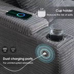 Canapé d'angle modulable en velours côtelé 5 places convertible 106 W avec chargeur USB, porte-gobelets et accoudoir de rangement
