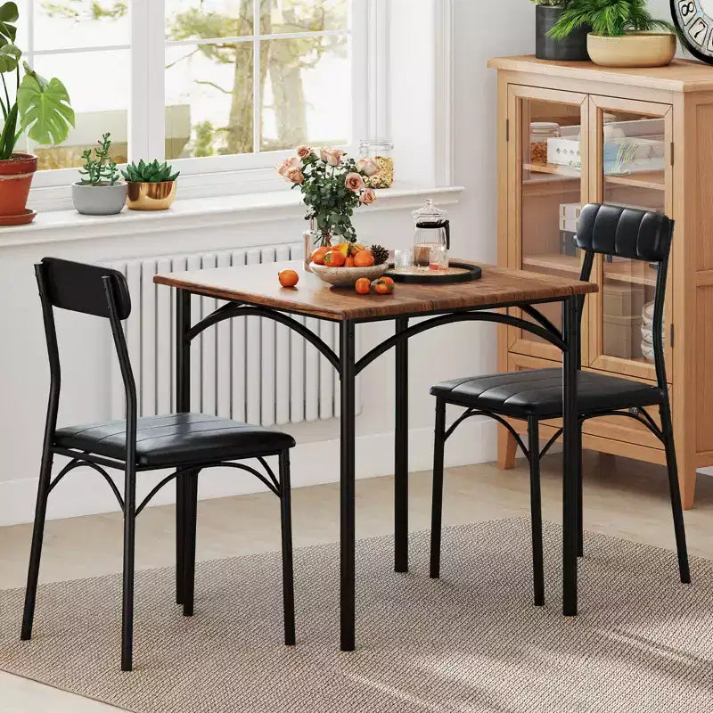 Costway 3 PCS Dining Table Set with Upholstered Seats Padded Backrests Metal Legs