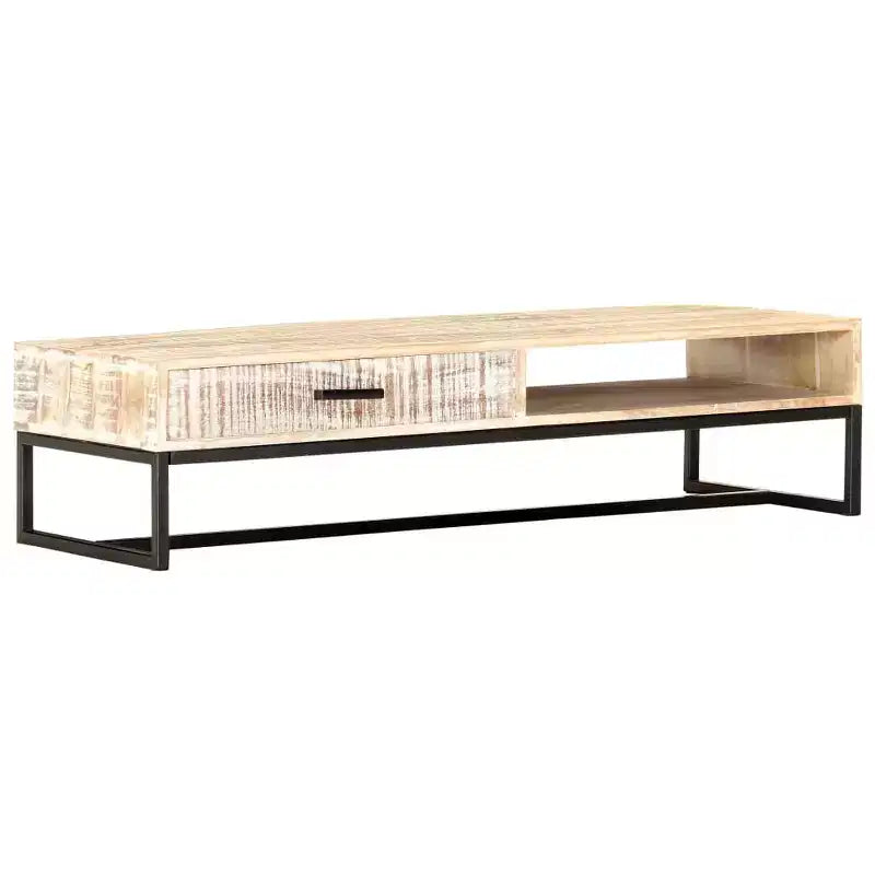 vidaXL Coffee Table White Solid Acacia Wood, Powder-Coated Steel Large