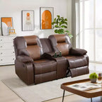 MAYEERTY Reclining Loveseat, 2-Seat Breathable Leather Recliner with Storage & Cup Holders for Living Room, Brown