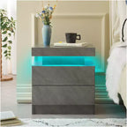Nightstand LED Bedside Table Cabinet Lights Modern End Side with 2 Drawers for Bedroom (Deep Gray)