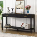 Clihome 60 Inch Console Table with 3 Wavy Drawers, Modern Entryway Table with Metal Handles and Storage Shelf