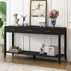 Clihome 60 Inch Console Table with 3 Wavy Drawers, Modern Entryway Table with Metal Handles and Storage Shelf