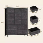 Commode en tissu à 15 tiroirs, 122 cm de haut - Tour de rangement avec cadre en acier et plateau en bois pour chambre, dressing, salon