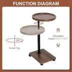 Table d'appoint en C, Table d'appoint de canapé à hauteur réglable, Petites tables d'appoint de canapé pivotantes à 360° qui se glissent sous le canapé, Table d'appoint en C