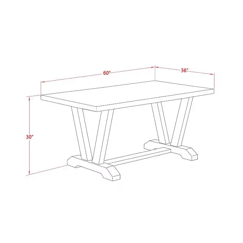 Table à manger en bois massif 6 pièces à plateau rectangulaire, finition jacobine patinée, avec 1 banc et 4 chaises