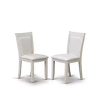 HomeStock Table à manger 5 pièces avec plateau en bois massif finition blanc lin brossé et 4 chaises rembourrées