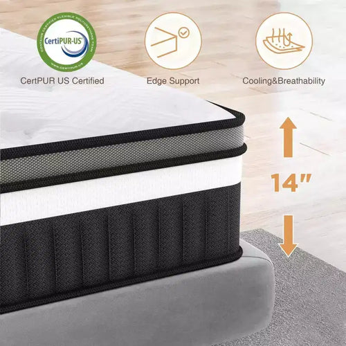 Matelas Hybride Queen 35 cm en Boîte, Mousse à Mémoire de Forme Gel Sensation Moyenne, Housse Respirante Rafraîchissante, Isolation des Mouvements, CertiPUR-US