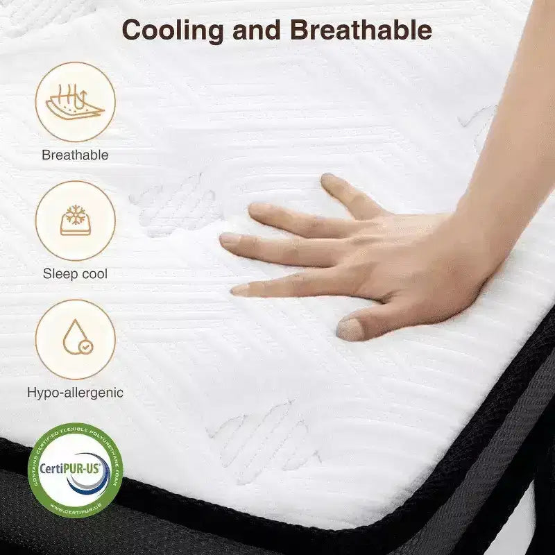 Matelas Hybride Queen 35 cm en Boîte, Mousse à Mémoire de Forme Gel Sensation Moyenne, Housse Respirante Rafraîchissante, Isolation des Mouvements, CertiPUR-US