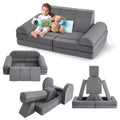 10 Pcs Modular Kids Play Couch, Soft Foam Toddler Couch with Ball Pit for Boys Girls, Convertible Child Sectional Sofa, Gray