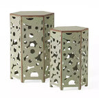Iron Side Table - Antique Green Finish for Living Room/Garden