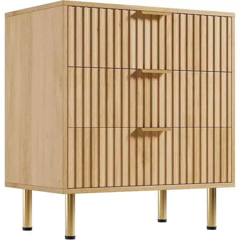 Commode Acekool à 3 tiroirs, table de chevet cannelée moderne avec tiroirs profonds et pieds dorés, petite table d'appoint pour chambre ou salon