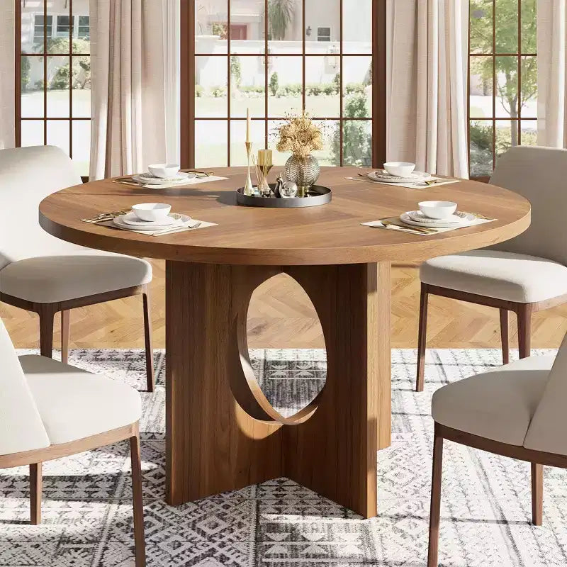 Table à manger ronde de 47" avec base piédestal robuste, peu encombrante pour le salon, la cuisine, l'appartement