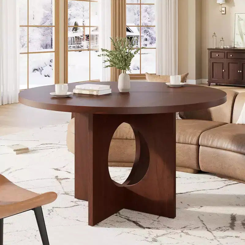 Table à manger ronde de 47" avec base piédestal robuste, peu encombrante pour le salon, la cuisine, l'appartement