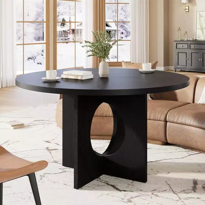 Table à manger ronde de 47" avec base piédestal robuste, peu encombrante pour le salon, la cuisine, l'appartement