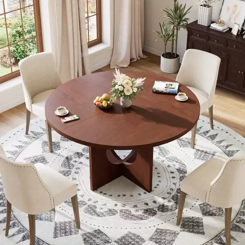 Table à manger ronde de 47" avec base piédestal robuste, peu encombrante pour le salon, la cuisine, l'appartement