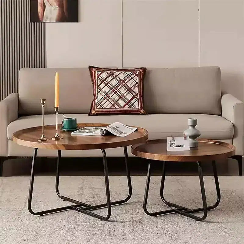 Lot de 2 petites tables basses gigognes rondes, tables d'appoint modernes du milieu du siècle, tables basses circulaires pour salon, chambre et bureau