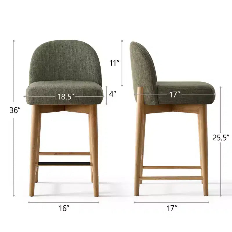 Lot de 3 tabourets de comptoir en lin avec dossier, pieds en bois massif, hauteur d'assise 63,5 cm, pour îlot de cuisine, bar - Panipeachy