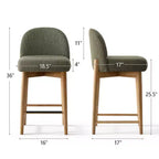 Lot de 3 tabourets de comptoir en lin avec dossier, pieds en bois massif, hauteur d'assise 63,5 cm, pour îlot de cuisine, bar - Panipeachy