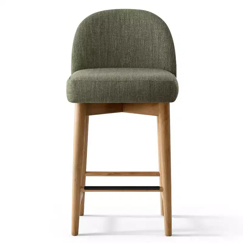 Lot de 3 tabourets de comptoir en lin avec dossier, pieds en bois massif, hauteur d'assise 63,5 cm, pour îlot de cuisine, bar - Panipeachy