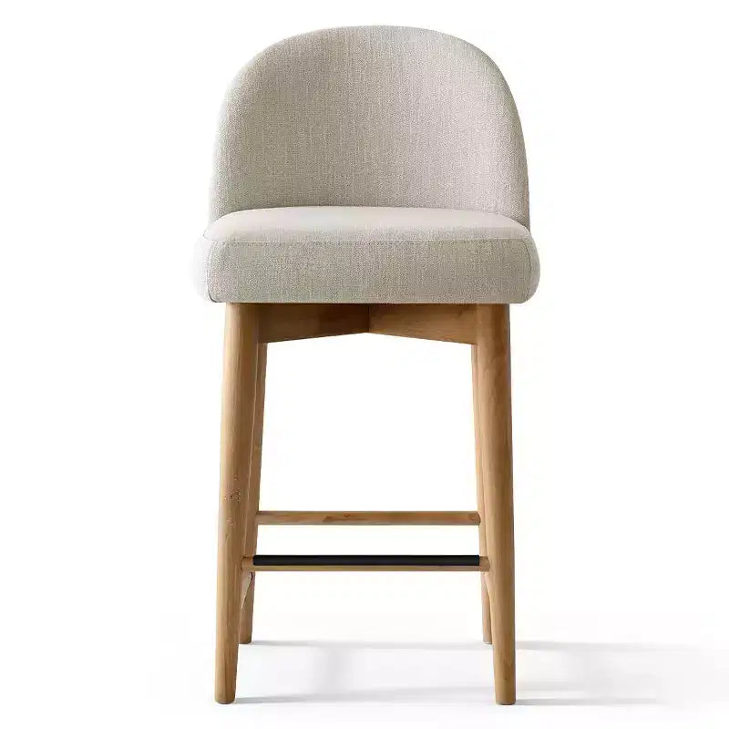 Lot de 3 tabourets de comptoir en lin avec dossier, pieds en bois massif, hauteur d'assise 63,5 cm, pour îlot de cuisine, bar - Panipeachy