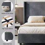 Cadre de lit plateforme capitonné Dyonery Queen avec tête de lit à dossier haut de 130 cm, pieds en bois massif, pas besoin de sommier tapissier, style moderne en lin