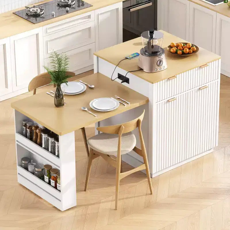 Îlot de cuisine moderne avec table à manger extensible pour 24, îlot de cuisine compact avec rangement pour cuisine ou salle à manger - Panipeachy