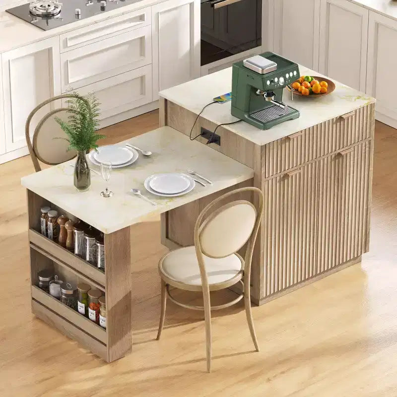 Îlot de cuisine moderne avec table à manger extensible pour 24, îlot de cuisine compact avec rangement pour cuisine ou salle à manger - Panipeachy